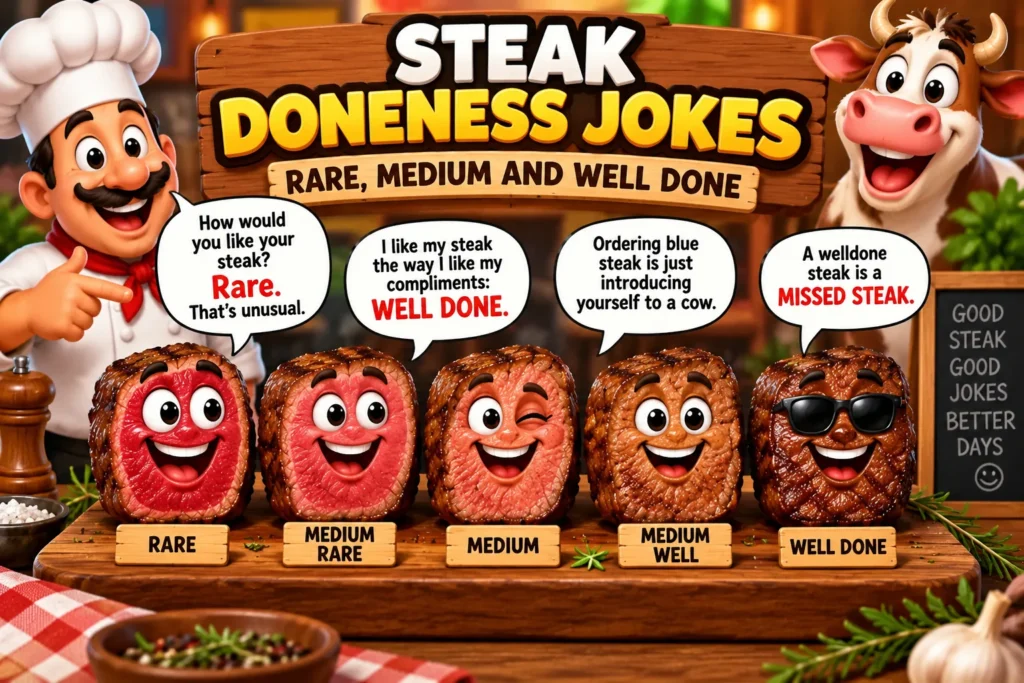 Steak Doneness Jokes: Rare, Medium and Well Done