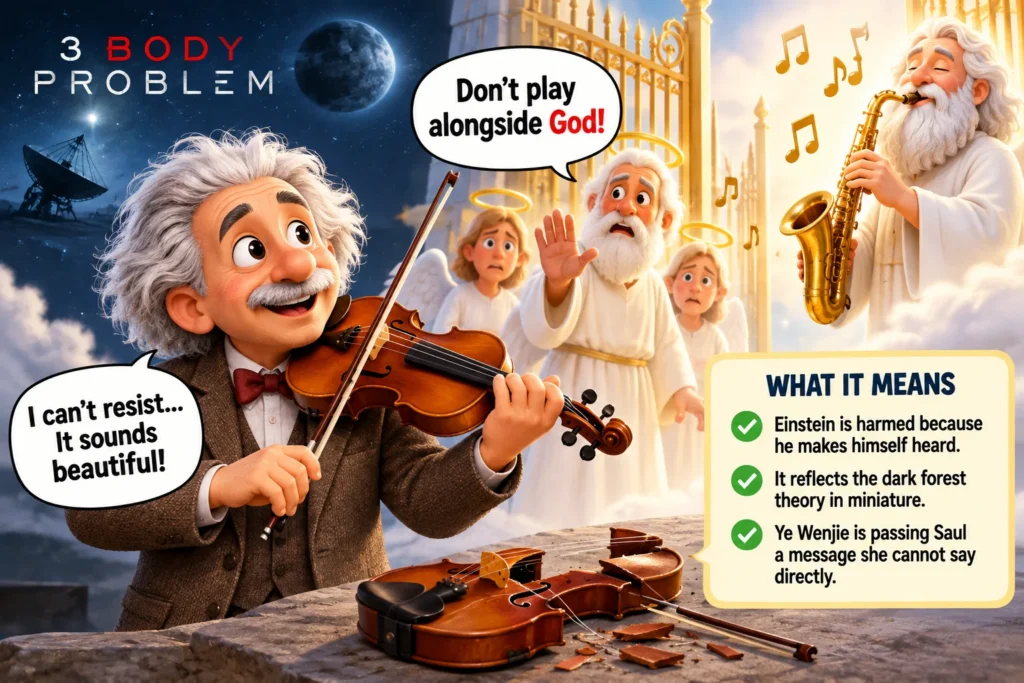 The Einstein Violin Joke from three Body Problem, Explained