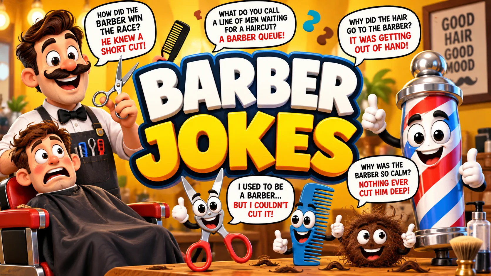 Barber Jokes | The Short Cut Riddle, the Barber Queue Pun, and Why the Pole Is Red and White