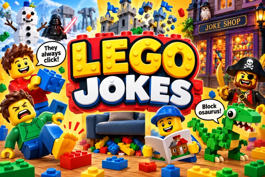 LEGO Jokes Brick Puns for Kids, the Snow Joke Challenge, and the Joke Shop Sets
