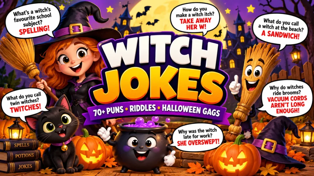 Witch Jokes and Puns, Riddles and Halloween Gags with Answers